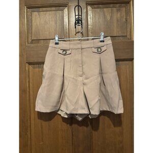 Express Womens Extreme High Rise Button Flap Pleated Tan Paperbag Shortie Size 0